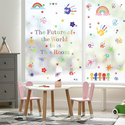 172pcs Colorful Inspirational Wall Decals, Handprint Wall Stickers, Removable Motivational Sticker for Kid Bedroom, Classroom, Kindergarten, School, Playroom