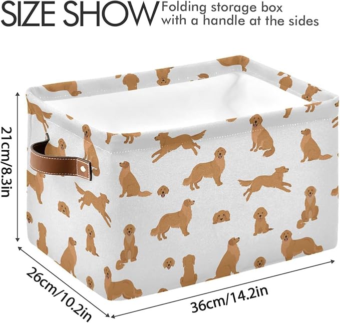 Wamika Golden Retriever Dog Storage Basket Fabric Pet Toys Baskets Cute Puppy Dogs Open Home Storage Bins Boxes Foldable Organizer Bag for Pet Bathroom Shelf Closet Baskets 16×12×8 Inches