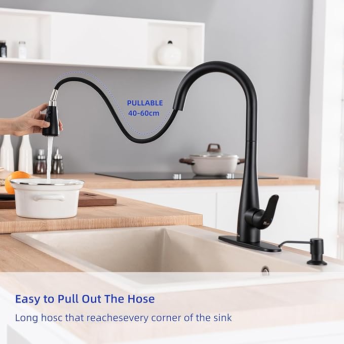 Touchless Kitchen Faucet with Soap Dispenser and Pull Down Sprayer - Single Handle Sensor Kitchen Sink Faucet, 1 or 3 Hole Design for Modern Farmhouse Kitchens, Rv, and Bar Sinks (Matte Black)