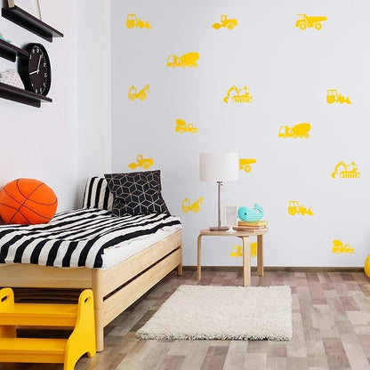 Vinyl Wall Art Decals Construction Vehicles Cool Trendy Toddler Boys Girls Home Bedroom Playroom Wall Stickers Nursery Daycare Apartment Kindergarten