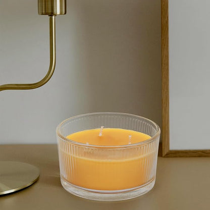 3-Wick Beeswax Candle in Glass, Elegant and Natural Home Lighting,Unscented Beeswax-Raw, 4.7oz