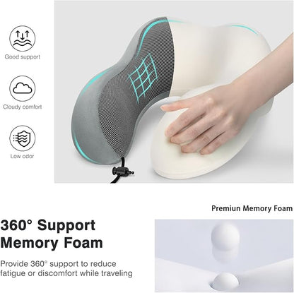 Neck Pillow for Airplane, Memory Foam Travel Pillows, Soft & Support Travel Pillow for Travelling, Sleeping Rest, Car, Train and Home Use (Grey/Hump-Shaped)