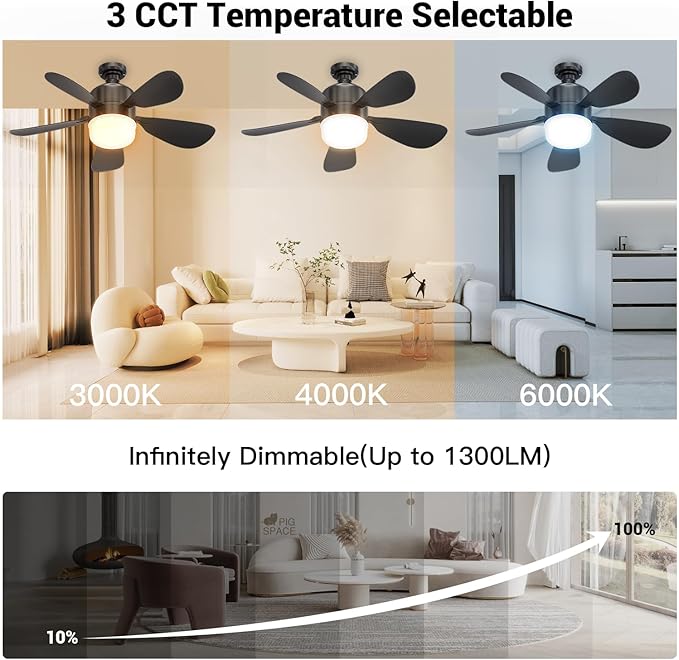 JTT Socket Fan Light with Remote - Screw in Ceiling Fan Light LED Bulb Fan with 3 Speed, 3000/4000/6000K Selectable and Adjustable Brightness Settings Socket Fan for Bedroom Living Room Kitchen Garage