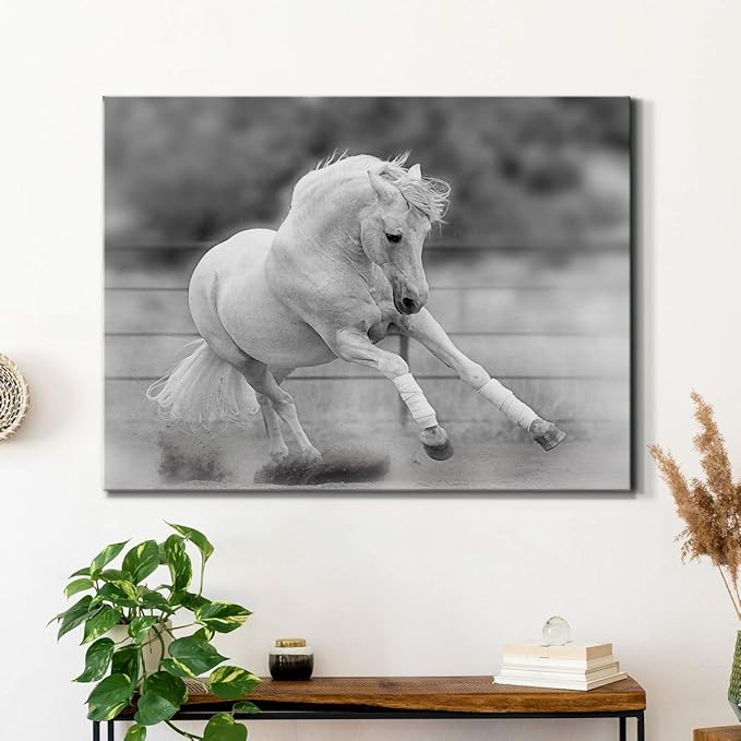 Renditions Gallery Canvas Animal Wall Art Home Paintings & Prints Vintage Dancing Horse Modern Black & White Wall Hanging Romantic Artwork Decor for Bedroom Office Kitchen - 32"x48" LT33