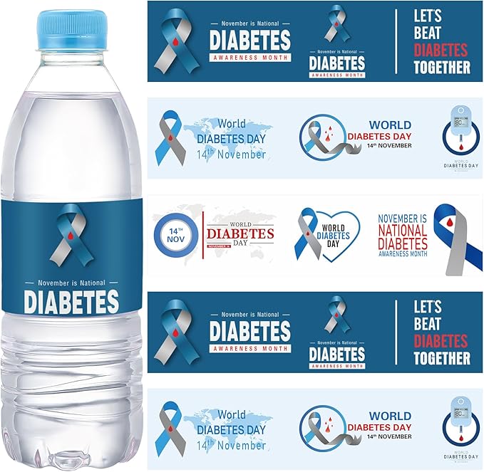 120 Pcs Diabetes Awareness Month Decorations Water Bottle Labels 8.6" x 2" Type 1 Diabetes Awareness Month Water Bottle Stickers for Diabetes Awareness