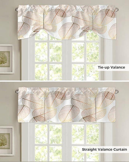 Tie Up Valance for Kitchen Living Room Farmhouse - Leaf Specimen Rod Pocket Adjustable Tie-up Shade Valance for Small Window, Window Valance Balloon Drape for Bathroom 42x18 inches