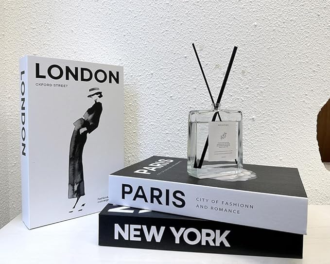 Neutral Home Books Decor Display for Living Room and Office,Paris London New York Fashion Decorative Book Hardcover Fake Decorative Books for Coffee Tables and Shelves Book Decor(Black)