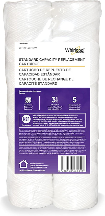 Whirlpool Whole Home String Wound Sediment Filters WHKF-WHSW, NSF Certified 5-Micron Filtration, 2-Pack, Standard Capacity Reduces Sand, Sil, Silt, Rust, and Protects Dishwasher and Laundry Appliances