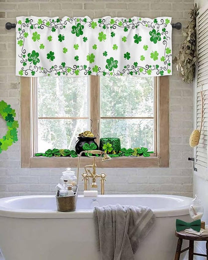 Vandarllin St. Patrick's Day Kitchen Curtains Valances for Windows Green Shamrock Irish Clover Rod Pocket Window Treatment for Kitchen/Living Room/Bedroom/Bathroom, 42" X 18", Seasonal Spring Holiday