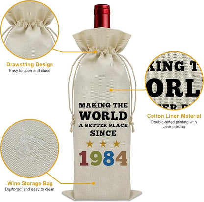 1984 Birthday Gifts Wine Bag Happy 40th Birthday Gifts for Women Men Wine Bottle Decoration Bag 40 Year Old Gifts for Dad Mom Turning 40 Gifts for Him Her Wine Accessories Gifts for Wine Lovers