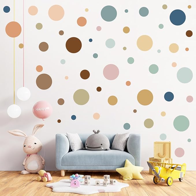 Zonon 264 Pieces Polka Dots Sticker Circle Wall Decal for Bedroom, Playroom Decor Removable Vinyl Stickers Dots Wall Decals(Boho Color)