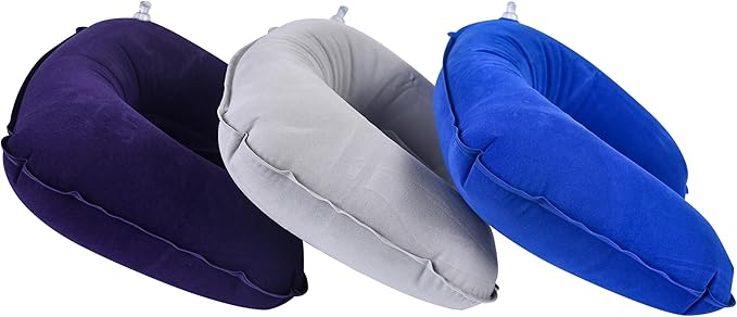 3 Pieces Inflatable Travel Pillows, Head Neck Lumbar Support, Trip Pillow for Airplane Car Bus Camping Hiking, Home Office Sleeping