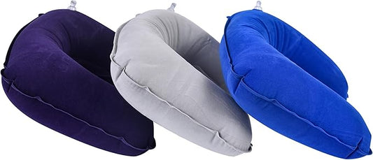 3 Pieces Inflatable Travel Pillows, Head Neck Lumbar Support, Trip Pillow for Airplane Car Bus Camping Hiking, Home Office Sleeping