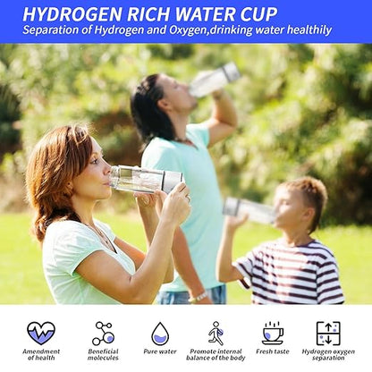 2-in-1 Hydrogen Water Bottle Generator, Portable Glass Hydrogen Water Machine with SPE Pem Technology Water Ionizer, 3Min Quick Electrolysis 1700Ppb Hydrogen, for Home, Office, Travel