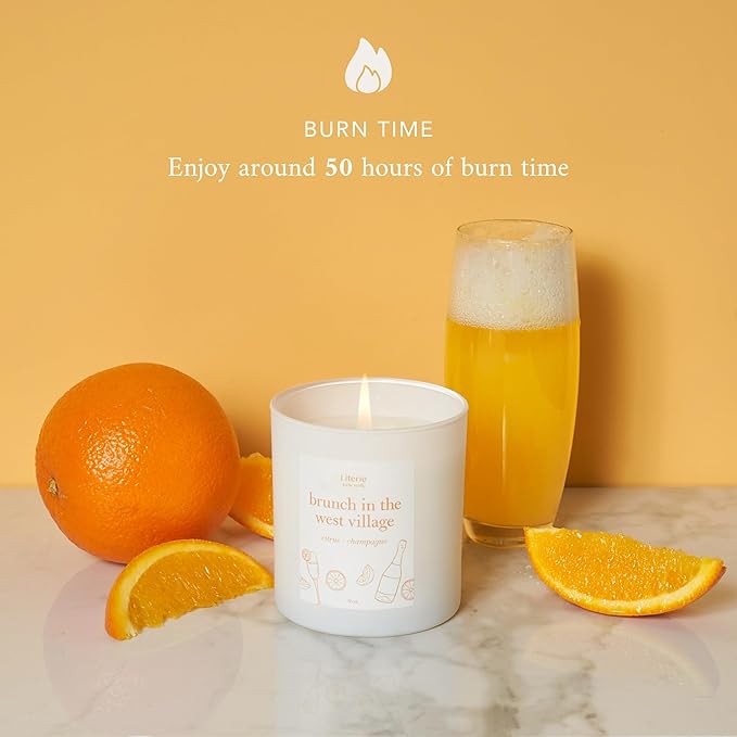 NYC Inspired Scented Candle: Brunch in The West Village - Citrus & Champagne, 9oz, 50 Hour Burn, Vegan Soy & Coconut Blend Candle for Home Decor, Gift for Women & Men