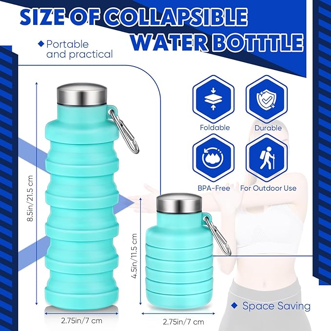 17oz Collapsible Water Bottles for Travel 500ml Reusable Foldable Silicone Water Bottle with Portable Buckle Silicone for Camping Hiking Sport