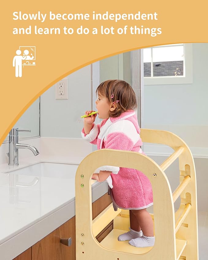 Toddler Standing Tower - Complete Toddler Kitchen Stool Helper - Easily Removable Protection, Ideal Kids Kitchen Step Stool for Learning New Skills