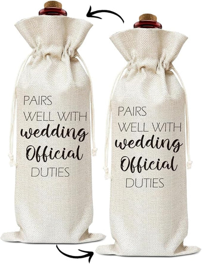 Wedding Officiant Gift Burlap Wine Bags Gift for Wedding Host Pastor Friend Woman Men, Reusable Wine Gift Bags with Drawstrings for Wedding Thanksgiving Christmas Appreciation Party Home Storage - 05