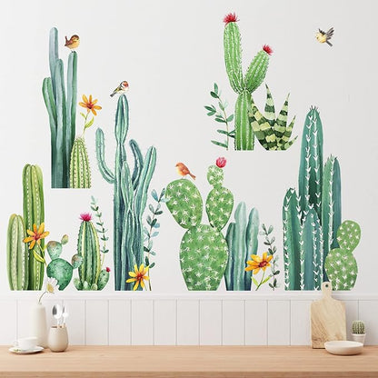 Mfault Cactus Wall Decals Stickers, Tropical Green Plants Cacti Living Room Decorations Bedroom Art, Botanical Home Kitchen Decor