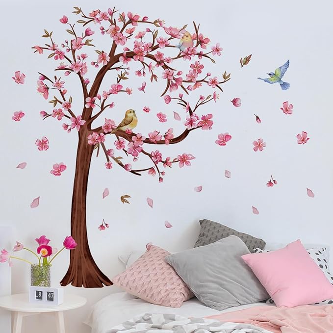 Blooming Trees & Birds Wall Stickers - 90cm x 35.43inch Decorative Vinyl Sheets for Home Decor