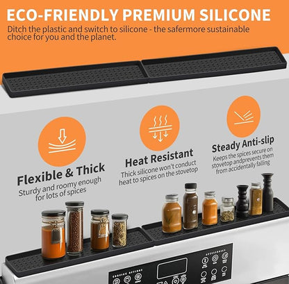 30 Inch Silicone Magnetic Stove Top Shelf, Kitchen Shelf Over Stove Spice Rack Apartment Must Haves Kitchen Gadgets for Above Stovetop Seasoning Organization and Storage with 2 Functional Prtitions