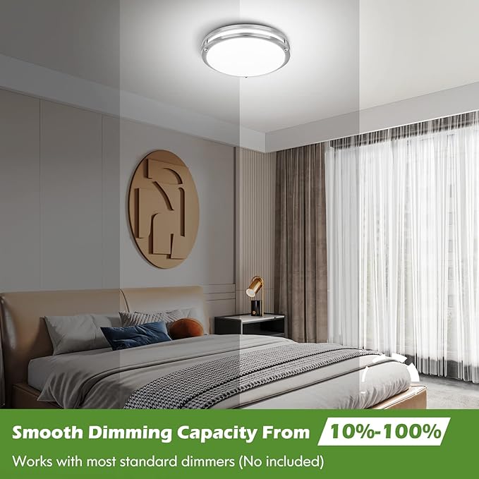 2-Pack 36W LED Ceiling Light Fixture (450W Equiv), 12IN Modern Flush Mount Ceiling Lights, Dimmable Ceiling Lamps Super Bright 3000LM, 3000K/4000K/5000K Adjustable for Bedroom Kitchen Bathroom Hallway