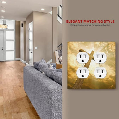 Christ Jesus Cross Sky Decorative 2 Gang Duplex Outlet Cover Wall Plate Double Switch Two for Electrical Kitchen Living Room Bedroom Bathroom Home Novelty Decorate