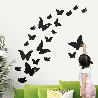 Amaonm New Desgin Creative 21 PCS Removable Crystal Acrylic Mirror Butterfly Wall Decals Fashion DIY Home Decorations art Decor Wall Stickers Murals for Girls Kids Nursery Room Bedroom Living room Door Bathroom (Black)