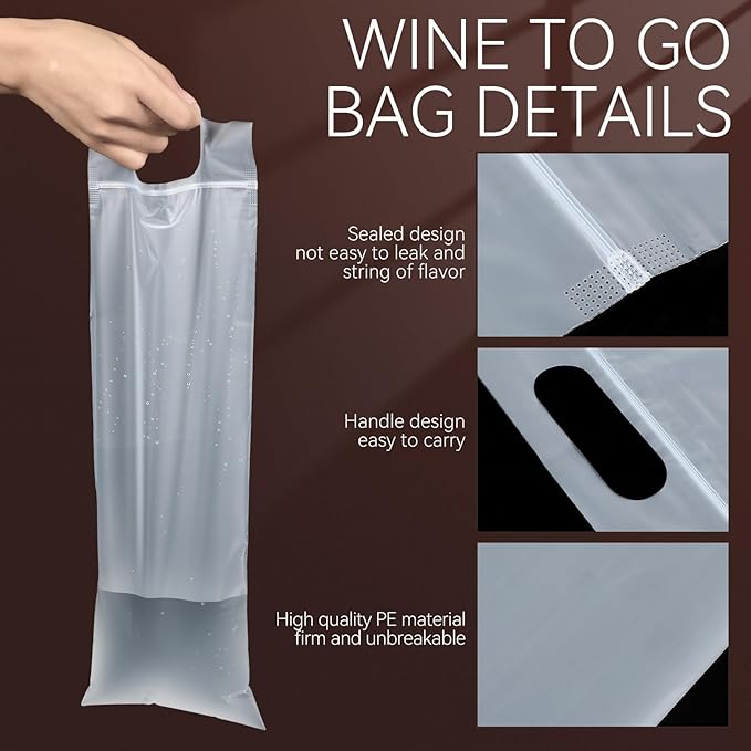 Yeaqee 500 Pcs Plastic Wine Bags with Handles 18 x 6 Clear Wine to Go Bulk Adhesive Seal Wine Bags Tamper Proof Wine Bags for Restaurant Bar Party Wedding Travel Gifts