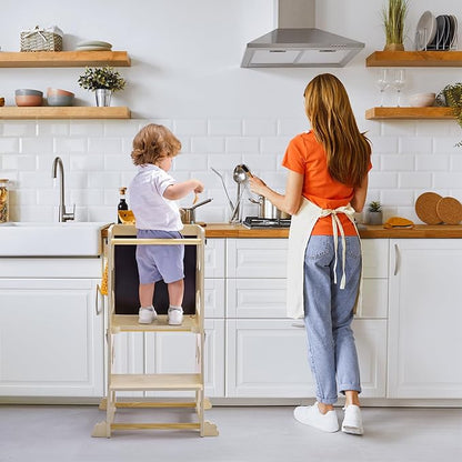 Toddler Step Stool Kitchen Stool Helper, 3 in 1 Toddler Standing Tower Collapsible Kids Step Stool for Bathroom, Montessori Kids Stool, Child Standing Tower for Toddlers with Chalkboard & Safety Rail