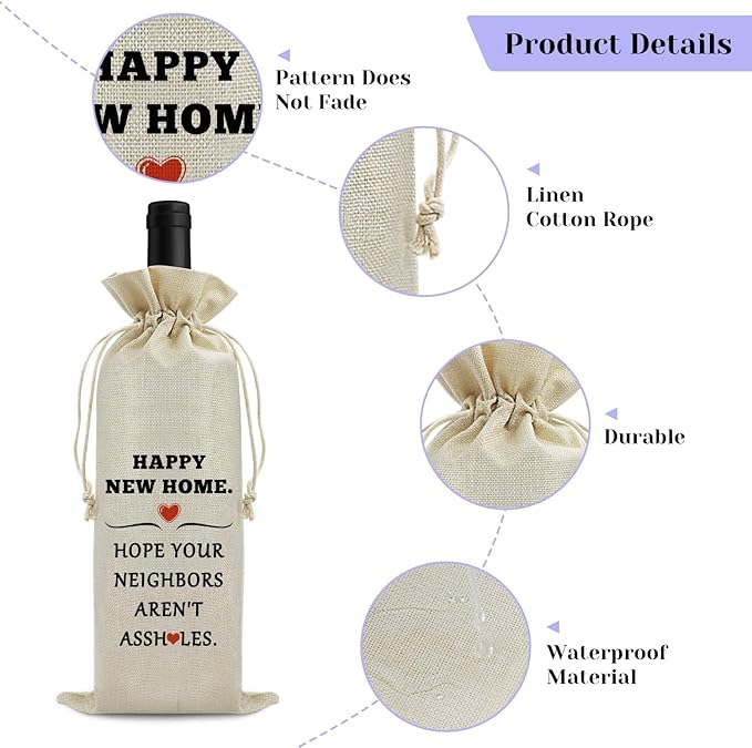 New House Gift Wine Bag Housewarming Gifts for Women Men First Time House Warming Gift New Home Owner Gift Realtor Gift to Clients Wine Bottle Cover Bag Housewarming Party Decorations Wine Gift Bag