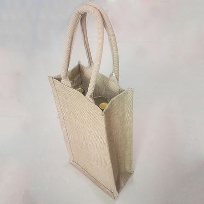 1Pack Jute Burlap 2 Bottle Wine Gift Tote Bags with Soft Cotton Handles Reusable for Wedding, Parties,Birthdays