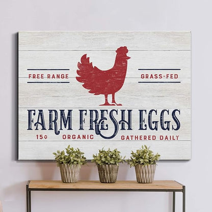 Renditions Gallery Canvas Animal Wall Art Home Paintings & Prints Organic Farm Fresh Eggs Abstract Red & White Modern Chicken Artwork Decorations for Bedroom Office Kitchen - 24"x36" LT33