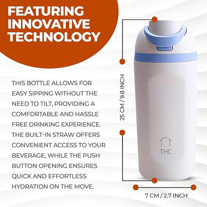 The HomeFlow Co.'s 20 oz Water Bottle with Straw - Leakproof Stainless Steel BPA-Free Water Bottle, Double Walled & Vacuum Insulated (White & Blue)