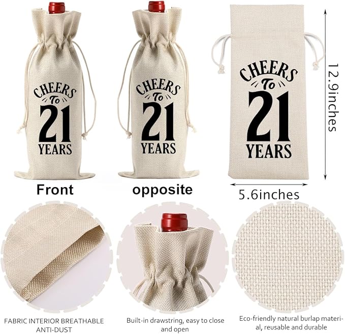 YUANHAO Funny 21st Birthday Wine Bag, 21st Birthday Gifts for Her, 21st Birthday Gifts for Him, 21st Birthday Gifts Wine Bag, Cheers to 21 Years Wine Bag