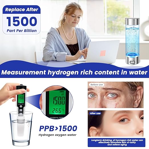 2024 Hydrogen Water Bottle, Portable Rechargeable Hydrogen Water Bottles Generator with SPE PEM Hydrogen Oxygen Separation Technology, 3 Min Quick Electrolysis, for Home Travel Office (Silver)