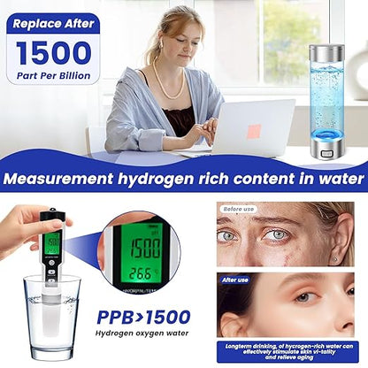 2024 Hydrogen Water Bottle, Portable Rechargeable Hydrogen Water Bottles Generator with SPE PEM Hydrogen Oxygen Separation Technology, 3 Min Quick Electrolysis, for Home Travel Office (Silver)