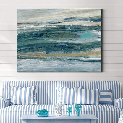 Renditions Gallery Canvas Nature Wall Art Home Paintings & Prints Blue Rough Aqua Marble Modern Watercolor Abstract Minimalist Artwork Decor for Bedroom Office Kitchen - 24"x36" LT33