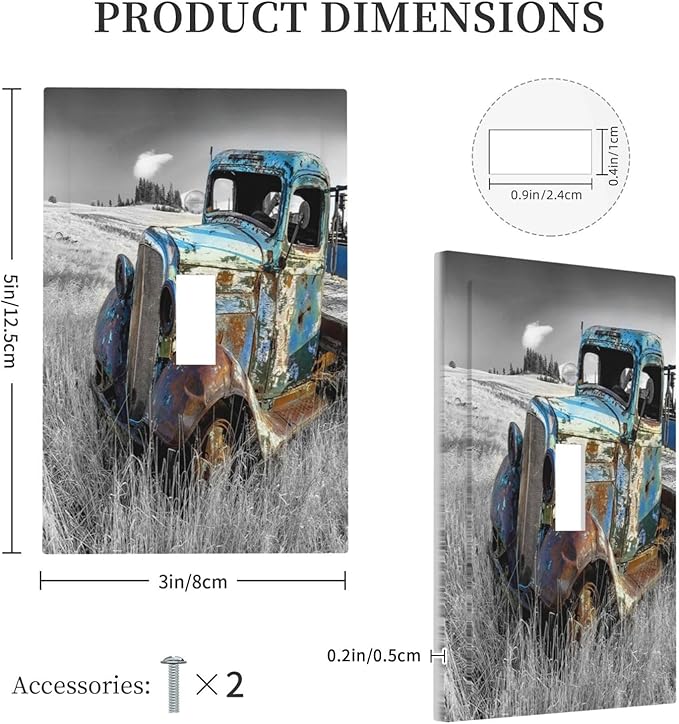 Vintage Country Old Blue Truck 1 Gang Light Switch Cover Decorative Rustic Automobile Single Toggle Wall Plate Switchcovers Electrical Switchplate Home Decor for Bathroom Living Room Decorate