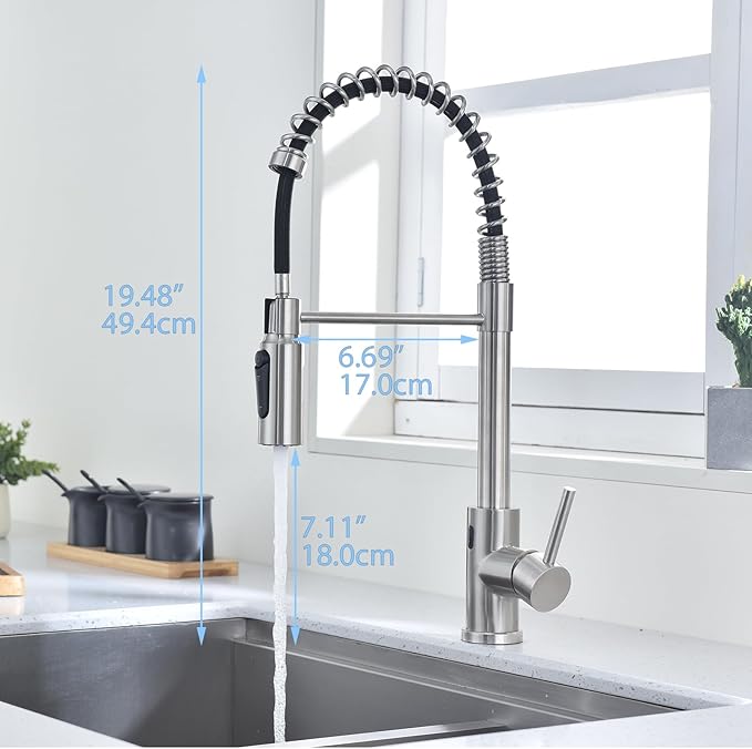 Touchless Kitchen Faucet with Pull Down Sprayer, Brushed Nickel Sensor Commercial Pull-Down Kitchen Sink Faucet, 1 Hole Single Handle Brass Stainless Steel Material