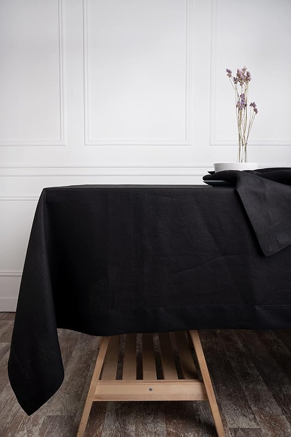 D'Moksha Homes Linen Tablecloth 54 x 72 Inch - 100% Pure Linen Black Tablecloth - Machine Washable Dining Tablecloth for Rectangle Tables