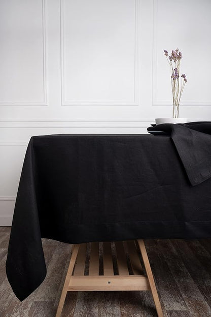 D'Moksha Homes Linen Tablecloth 60 x 120 Inch - 100% Pure Linen Black Tablecloth - Machine Washable Dining Tablecloth for Rectangle Tables