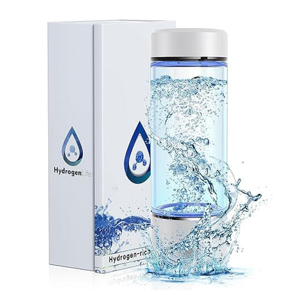 2-in-1 Hydrogen Water Bottle Generator, Portable Glass Hydrogen Water Machine with SPE Pem Technology Water Ionizer, 3Min Quick Electrolysis 1700Ppb Hydrogen, for Home, Office, Travel