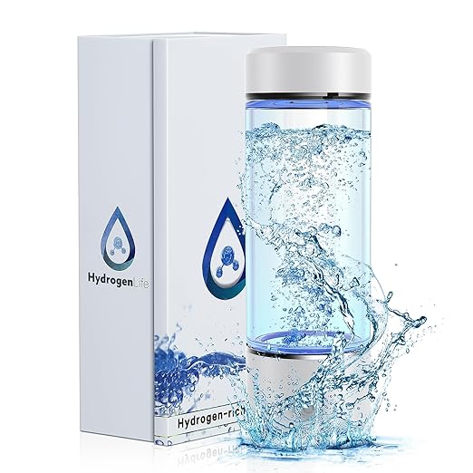 2-in-1 Hydrogen Water Bottle Generator, Portable Glass Hydrogen Water Machine with SPE Pem Technology Water Ionizer, 3Min Quick Electrolysis 1700Ppb Hydrogen, for Home, Office, Travel