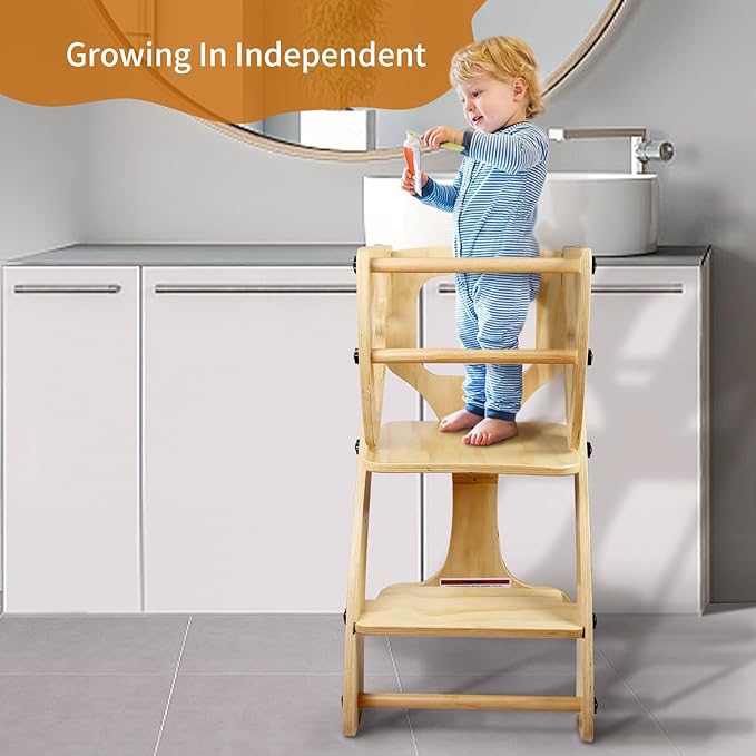 Toddler Tower, Kids Kitchen Step Stool Learning Tower, Adjustable Height with Safety Rails Helper Tower