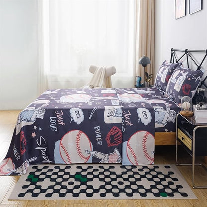 qjmiaofang Baseball Sheets Full Size Kids Sports Sheets 4Pieces Baseball Bed Sheets for Boys Teens Baseball Player Bed Set with 1 Fitted Sheet 1 Flat Sheet and 2 Pillowcases for Home Decor