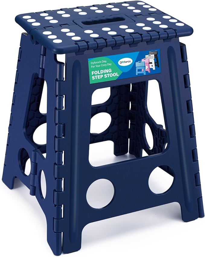 16 Inch Folding Step Stool 400lbs Capacity Sturdy Plastic Foldable Step Stools for Adults & Kids Stepping Stool with Handle Easy to Carry Handle Folding Stool for Kitchen (Royal Blue 1PC)