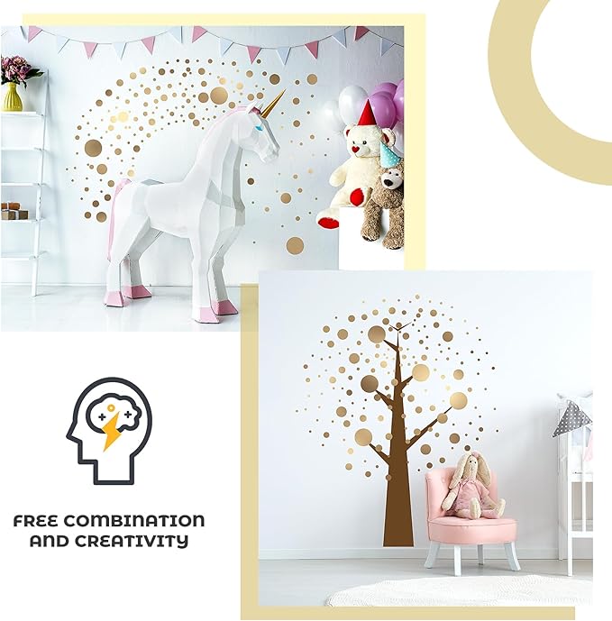 Zonon 264 Pieces Polka Dots Sticker Circle Wall Decal for Bedroom, Playroom Decor Removable Vinyl Stickers Dots Wall Decals(Gold)