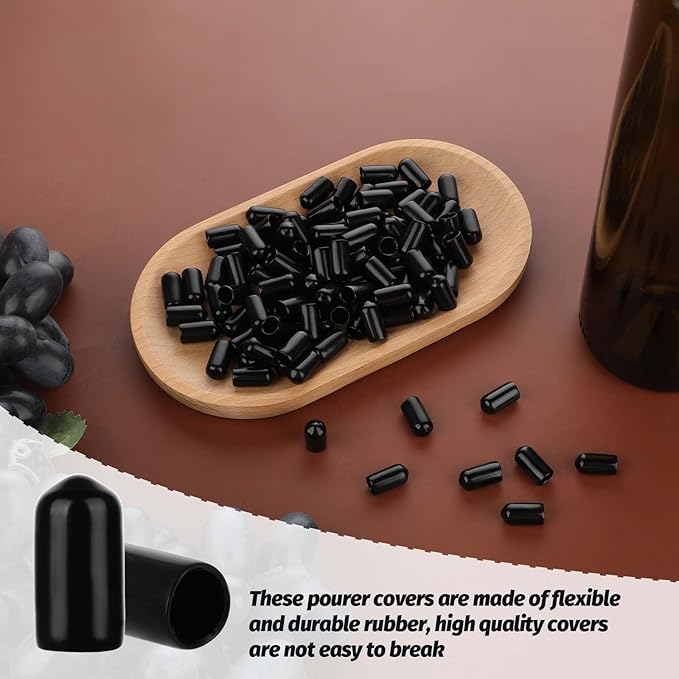 150Pcs Liquor Pour Spout Covers,Rubber Bottle Covers,Oil Spout Pourer and Caps Black Olive Oil Pour Spout Cover to Prevent Dust Olive Oil,Wine