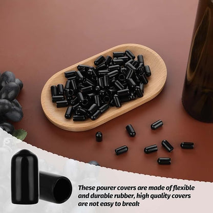 150Pcs Liquor Pour Spout Covers,Rubber Bottle Covers,Oil Spout Pourer and Caps Black Olive Oil Pour Spout Cover to Prevent Dust Olive Oil,Wine